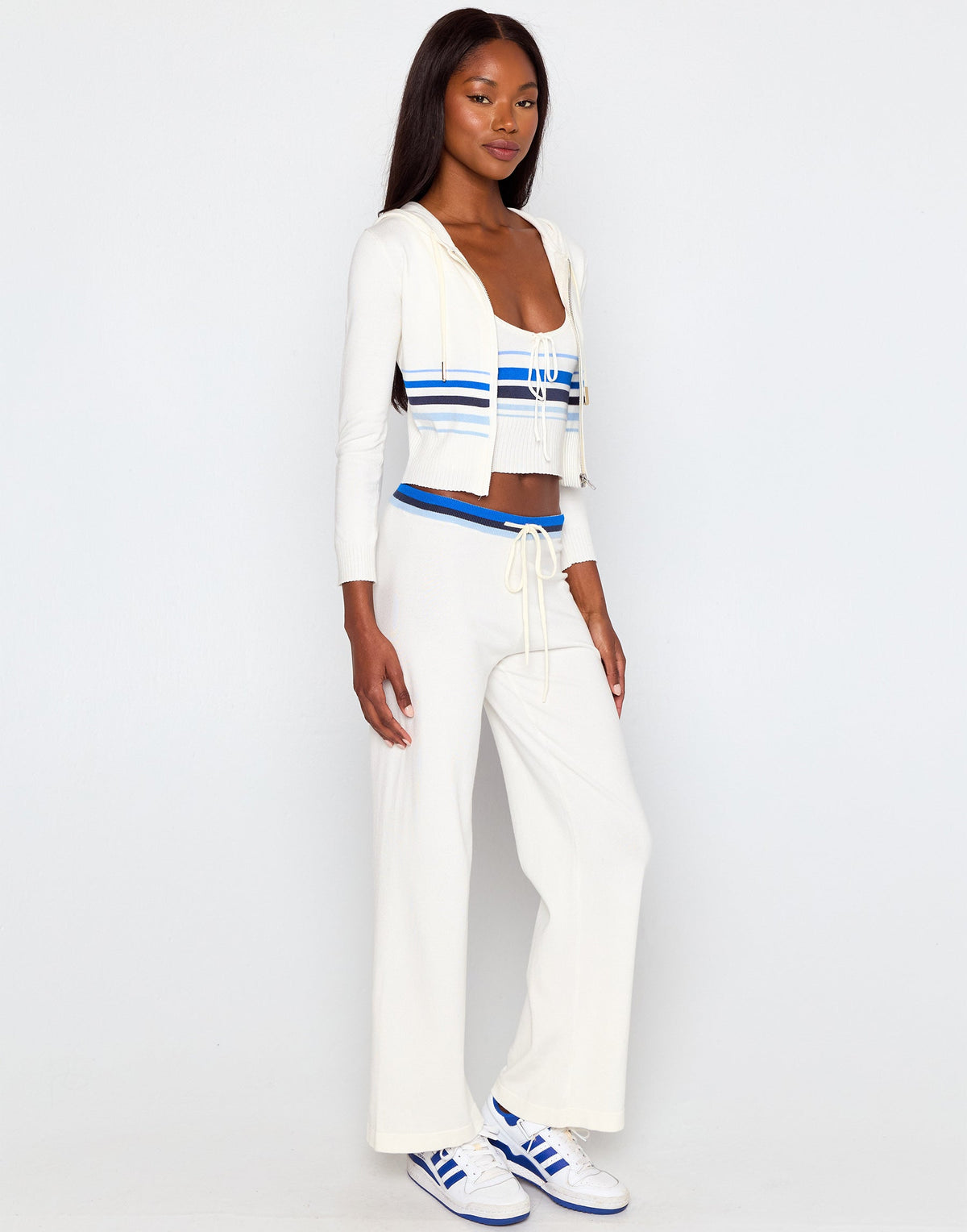 Colette Knit Stripe Jacket - White/Blue | Beach Bunny Swimwear