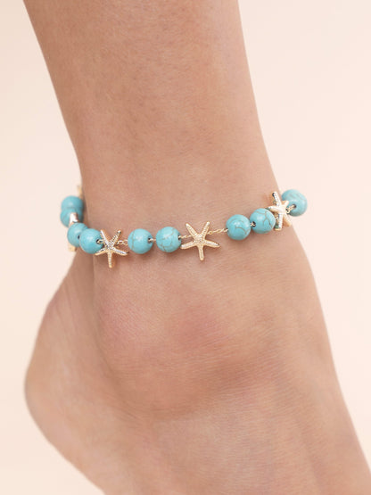 Starfish and Turquoise Beaded Anklet | Beach Bunny Swimwear
