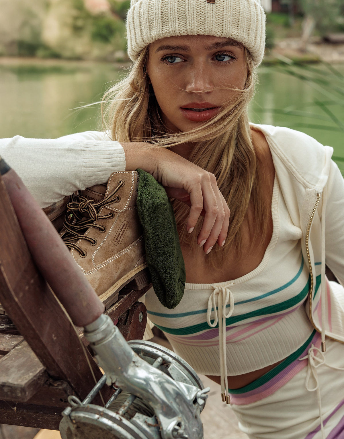 Colette Knit Stripe Tank - Off White | Beach Bunny Swimwear