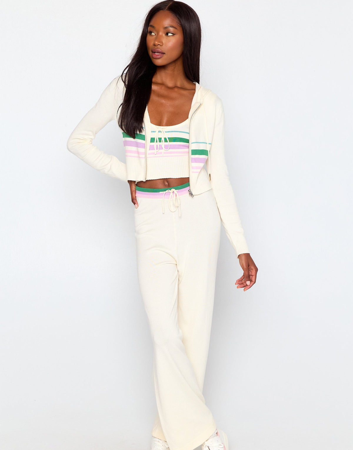 Colette Knit Stripe Pant - Off White | Beach Bunny Swimwear