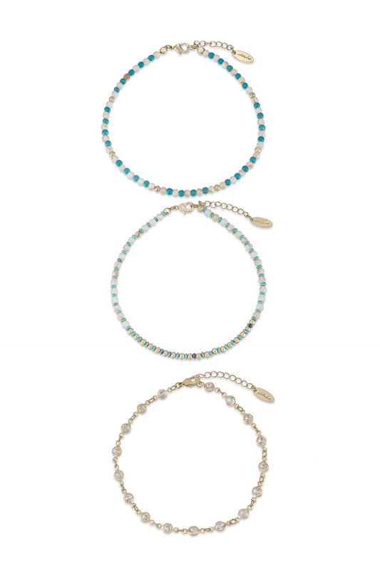 Turquoise Malibu Breeze Anklet Trio by Ettika | Beach Bunny Swimwear