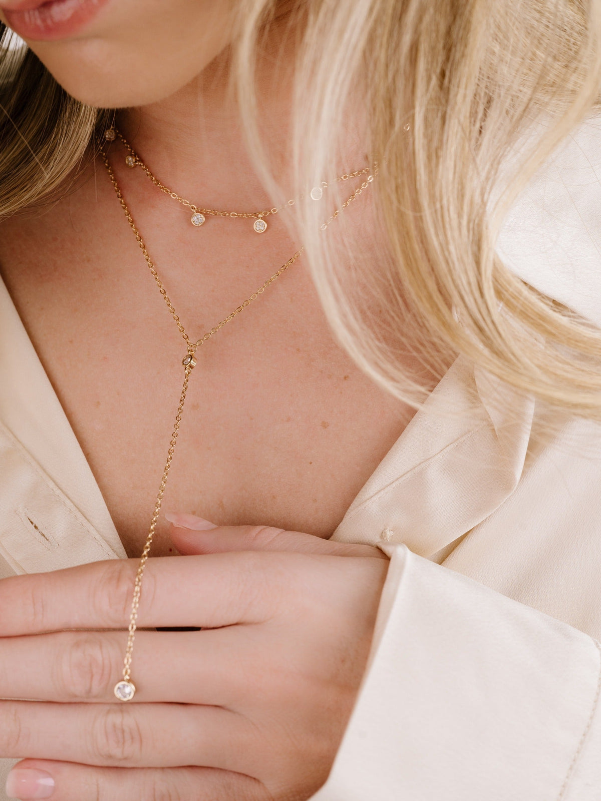 Simplistic Crystal Lariat Necklace Set by Ettika | Beach Bunny Swimwear