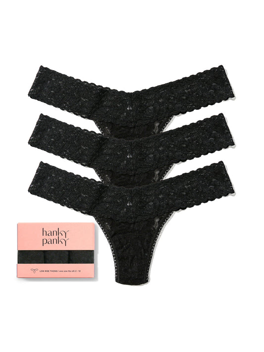 3 Pack Signature Lace® Low Rise Thongs Black | Beach Bunny Swimwear