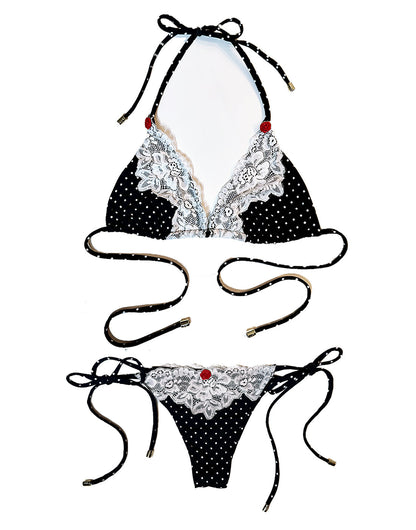 Gigi Tie Side Thong - Black White Dot | Beach Bunny Swimwear
